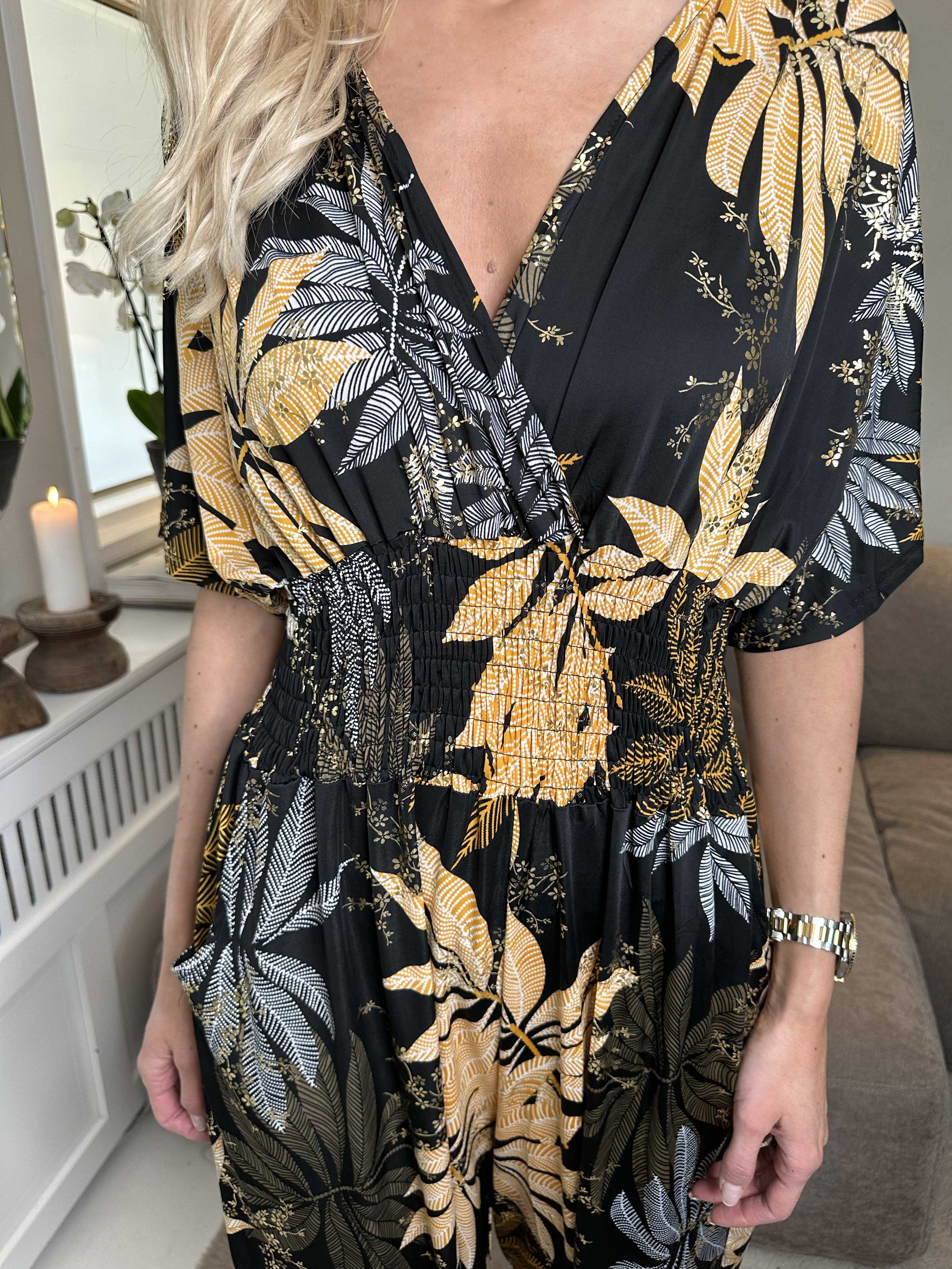 Pams Multi Leaf Jumpsuit - Jumpsuit med resår och bladmönster